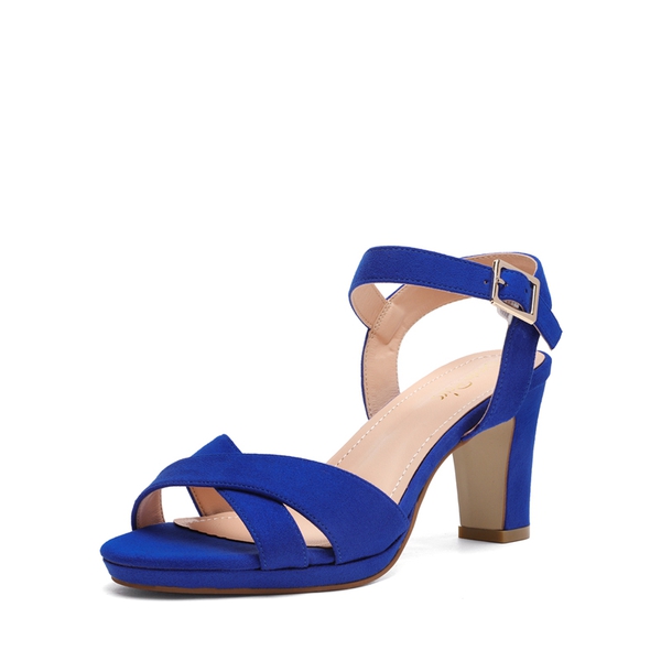 Chunky Heel Ankle Strap Sandals - ROYAL BLUE SUEDE -  0